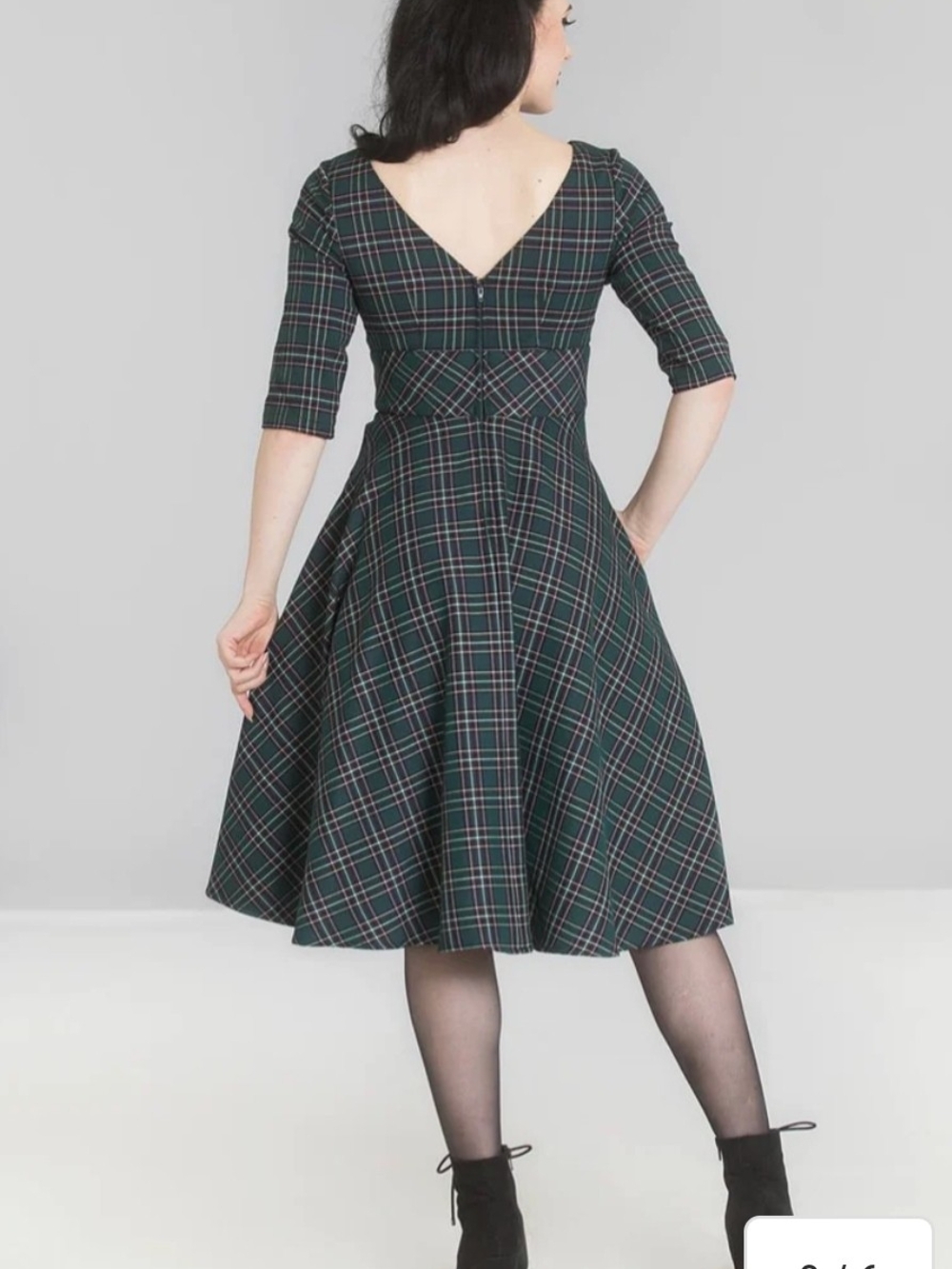 Hell Bunny Forest Green Plaid Fit & Flare Midi Dress (UK L) - Picture 11 of 11